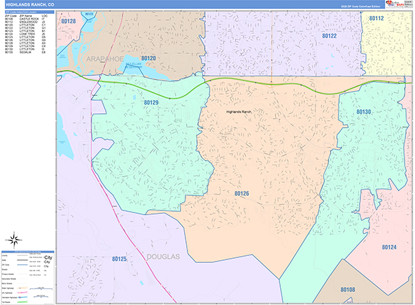 Highlands Ranch, CO Zip Code Map